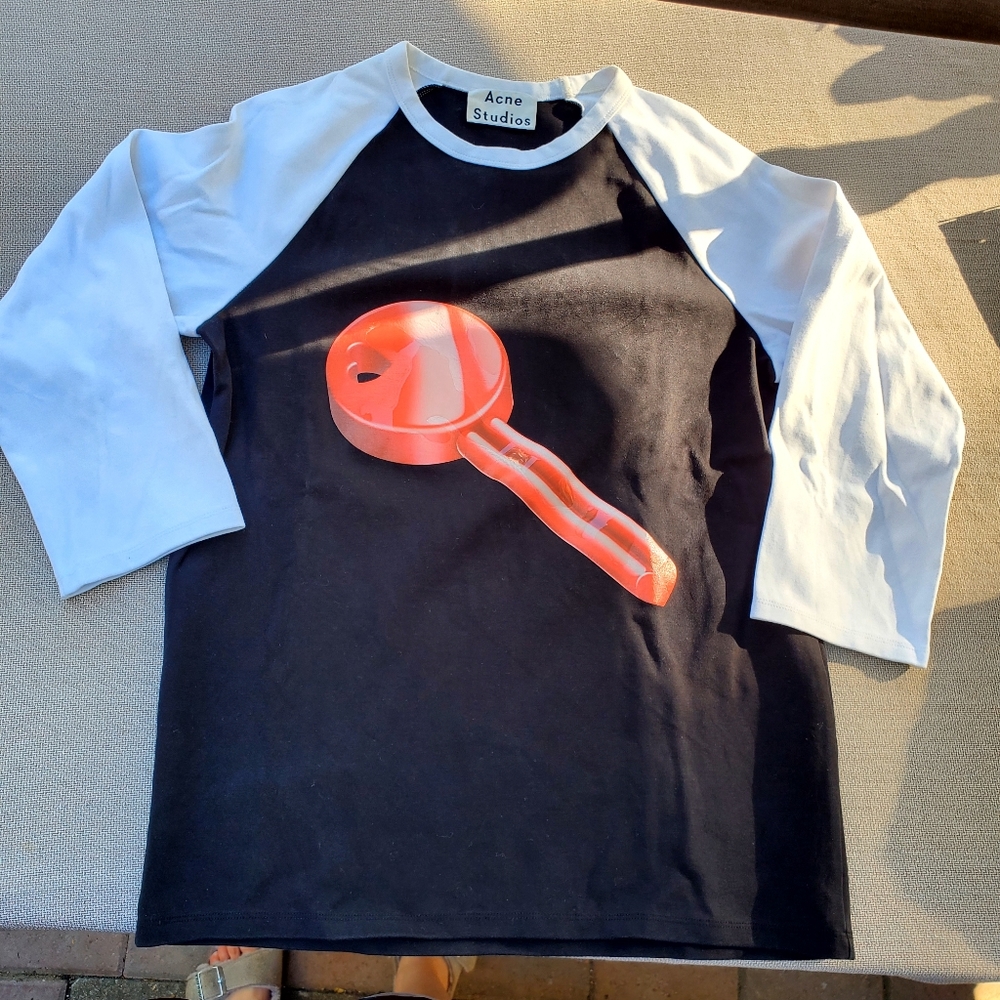 3/$100 Acne Studios Black and White Shirt with Red Print